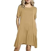 Afibi Womens Short Sleeve Loose Pockets Dress Casual Swing T-Shirt Dresses