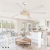 Fanbulous 65 Inch Ceiling Fan with Lights, Farmhouse Caged Ceiling Fans with Remote, White Industrial Ceiling Fans with Quiet