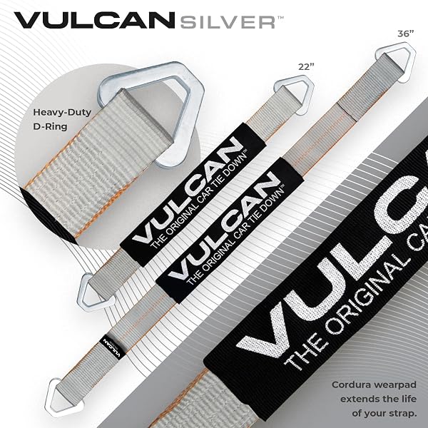 VULCAN ULTIMATE AXLE TIE DOWN KIT – SILVER SERIES WEBBING – INCLUDES (2) 22 INCH AND (2) 36 INCH AXLE STRAPS, (2) 96 INCH SNAP HOOK RATCHET STRAP, AND (2) 112 INCH LOOP TIE DOWN COMBINATIONS