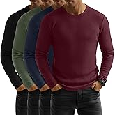 Baggyfly 4 Pack Men's Waffle Long Sleeve Shirts Crew Neck T-Shirts Casual Thermal Tops Lightweight Undershirts