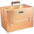 SHANY Essential Pro Makeup Train Case Cosmetic Box Portable Makeup Case Cosmetics Beauty Organizer Jewelry storage with Locks, Multi Compartments Makeup Box and Shoulder Strap - Rose Gold