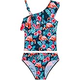 WhizBuzz Girls Tankini Swimsuit Two Piece Bathing Suit Colorful Toddler Kids Ruffle Swimwear Adjustable Strap Summer Beach