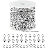 UMAOKANG 32.8 Feet Silver Jewelry Chain Link Stainless Steel Chain Roll Spool Necklace Chain Bulk with Lobster Clasp and Jump Rings for Jewelry Making DIY Bracelet Anklet