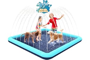 Bilibara 97'' Splash Pad for Dogs, Non-Slip Sprinkler for Kids, Square Splash Pad for Kids Ages 4-8, Splash Pads for Toddlers 1-3, Dog Sprinkler Shallow Pool, Outdoor Water Toys for Backyard, Teal