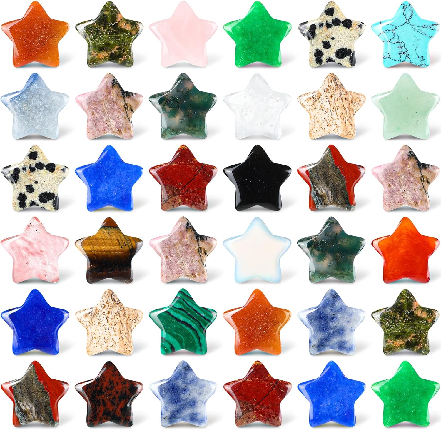 Indoor Fountains & Accessories - 36 Pieces 1 Inch Worry Stones Star Bulk Crystal Stones Large Size Star Witch Thumb Gemstones Polished Pocket Palm Star Worry Stones Bulk for Witchcraft Supplies DIY Meditation Collection Balancing