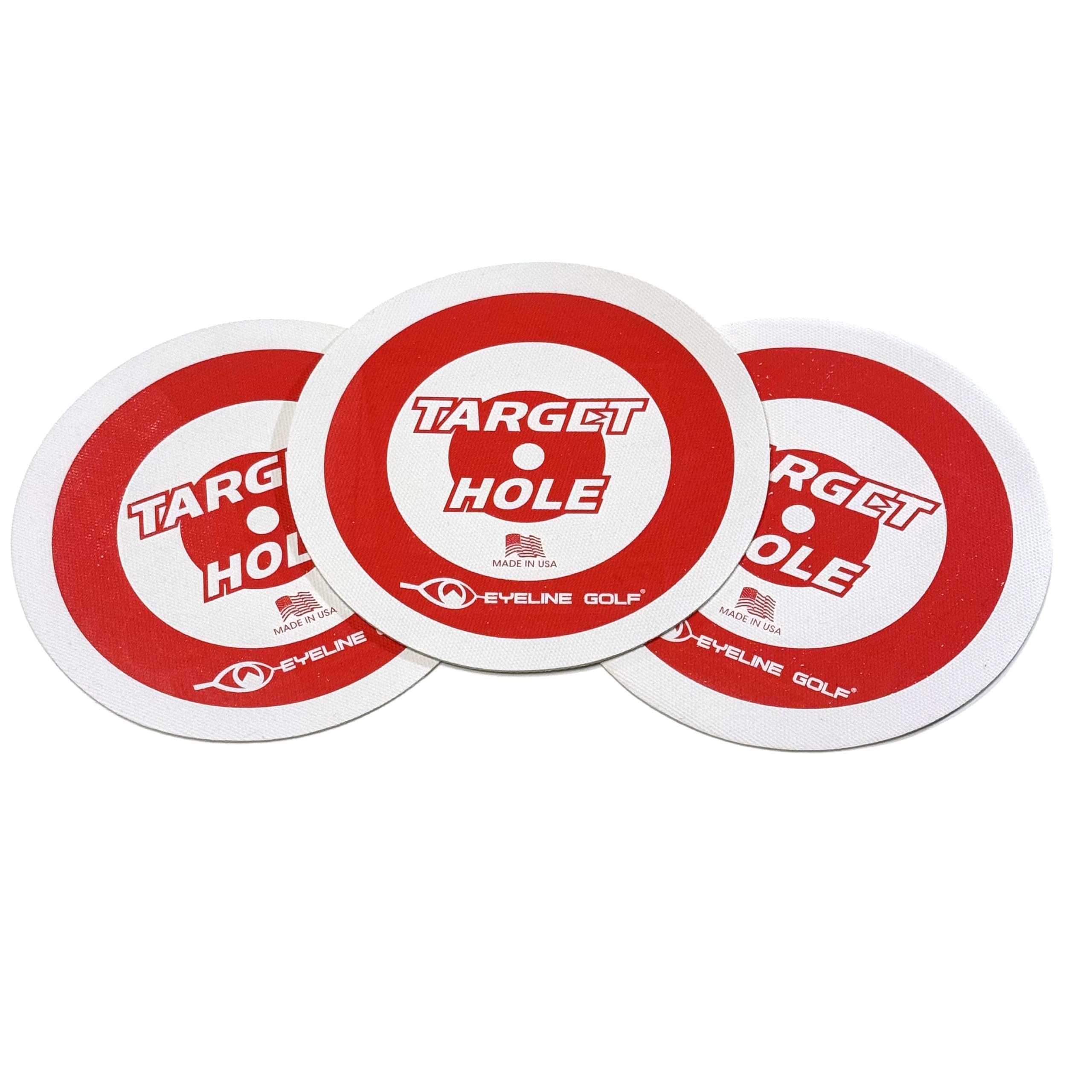 EyeLine Golf Target Holes - Practice Training Aid for Precision Practice on Green. Indoors/Outdoors. Toss to Create Simple Speed Control Targets. Red and White-Easy to See. Pack - 3. Made in USA