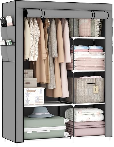 OPPAIYA Canvas Wardrobe, Portable Pop Up Wardrobe with Shelves, 105x45x165cm