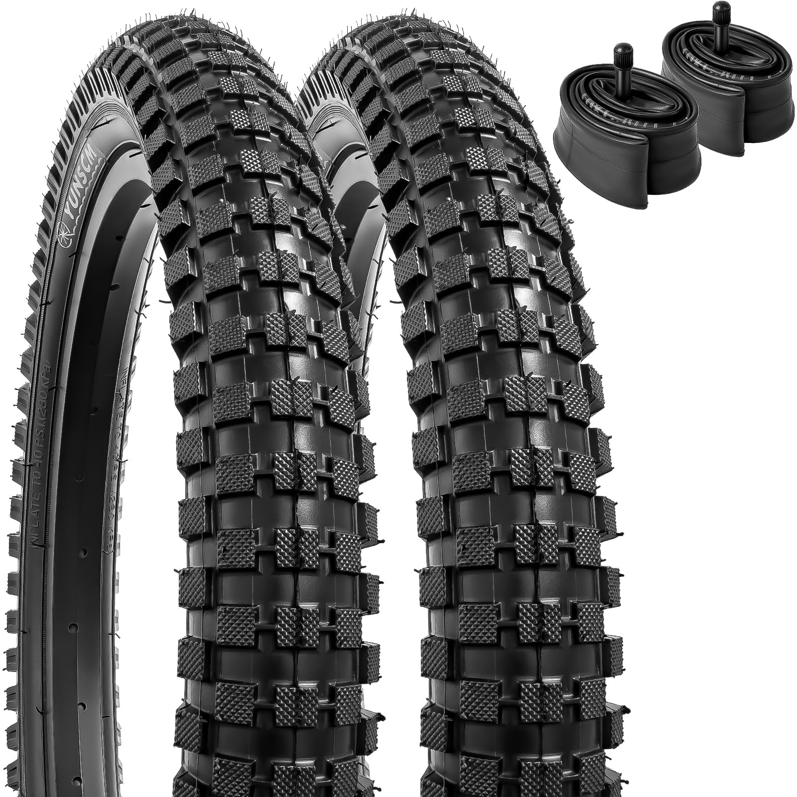 YunSCM 2-PCS Foldable 16 inch Bike Tyres 16x2.40 64-305 Bicycle Tyres and 16 inch Tubes Schrader AV32mm Valve, Compatible with 16x2.35 16x2.40 Bicycle Tyres & Tubes