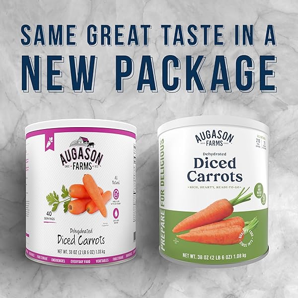 AUGASON FARMS DEHYDRATED DICED CARROTS EMERGENCY FOOD SUPPLY, 216 SERVINGS, 25 YEAR SHELF LIFE, GREAT FOR COOKING, BAKING, AND SNACKS – DEHYDRATED MEALS, SURVIVAL FOOD CAMPING ESSENTIALS CAN