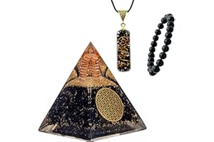 ZENFULSTONE 3 in 1 Orgone Pyramid for E-Energy Protection & Healing- meditation orgonite pyramids with Pendant and Bracelet set/crystal chakra set (Black Tourmaline)