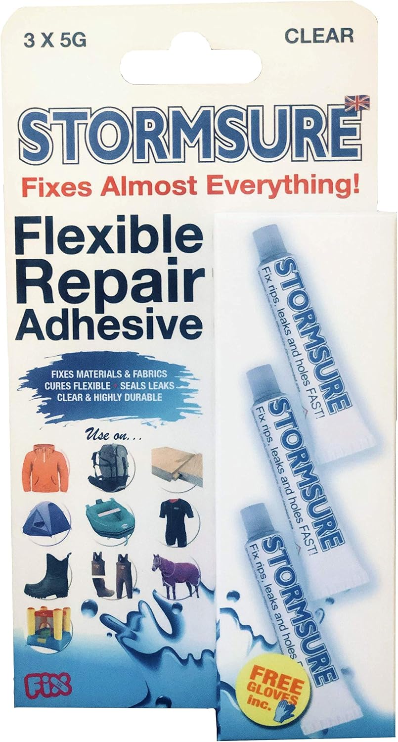 Stormsure Flexible Repair Adhesive Multi-Pack: 3x 5g Clear Tubes for Fabric Footwear, Outdoor Gear & More, Strong, Waterproof