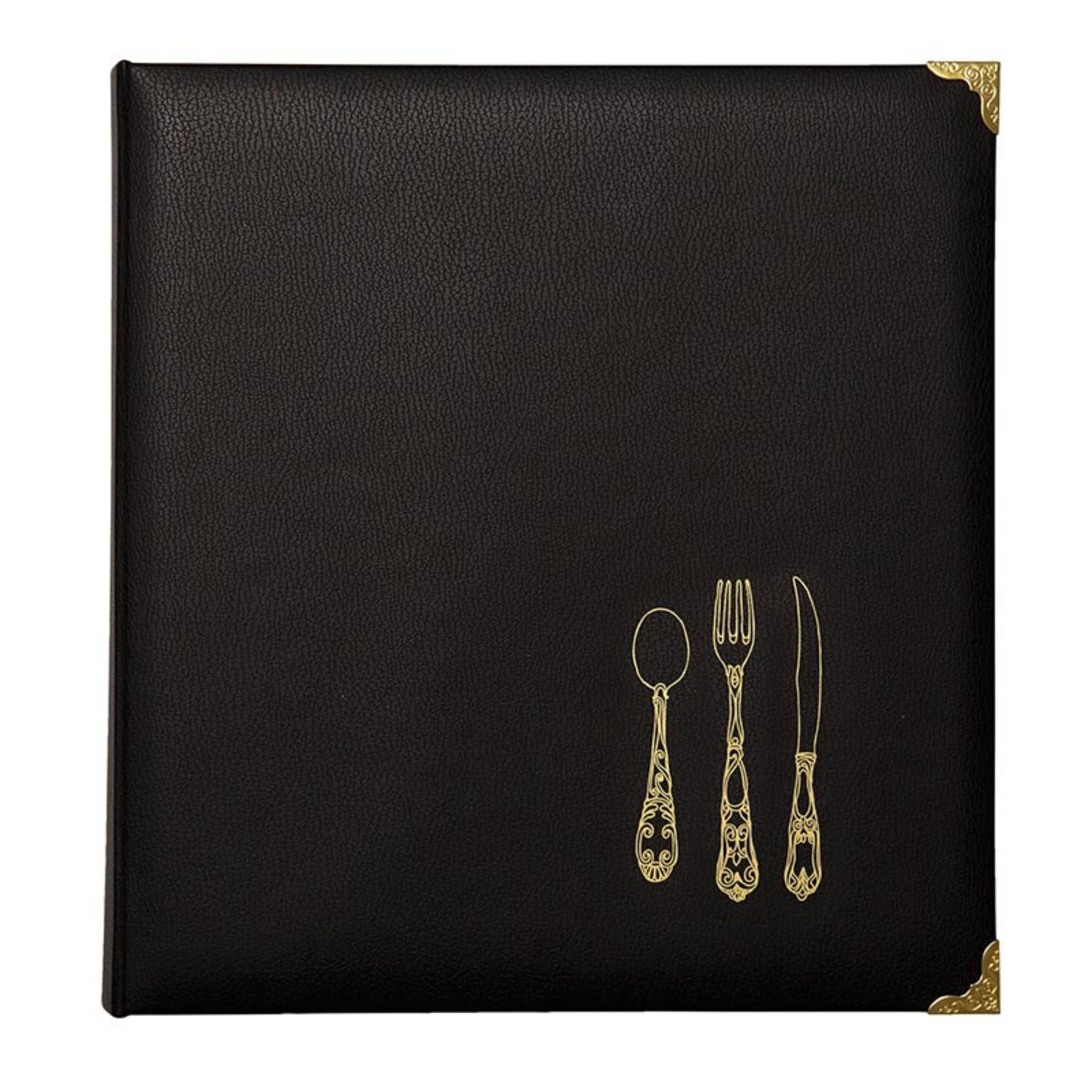 C.R. Gibson Black and Gold Faux Leather Recipe Book with Tabbed Dividers and Sheet Protectors, 11'' W x 11.88'' H