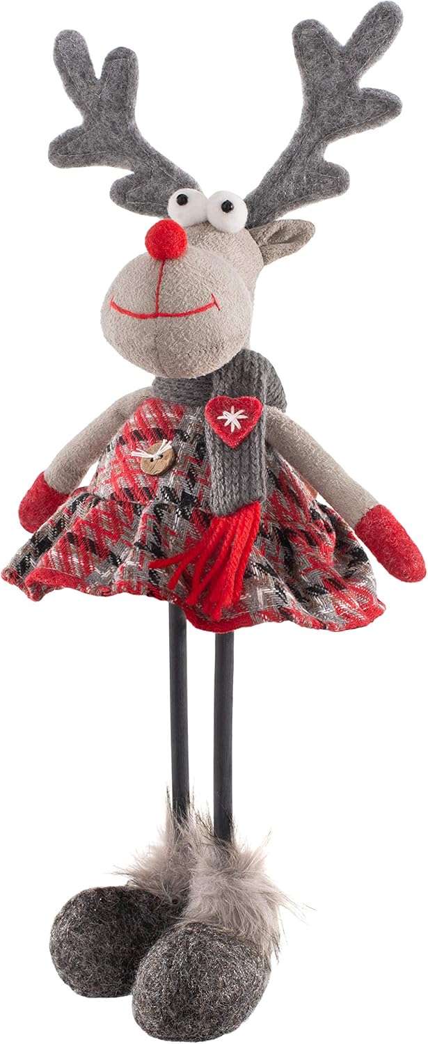 WeRChristmas Standing Girl Reindeer Figurine with Soft Legs, Multi-Colour, 30cm