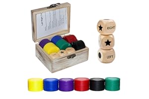 Aikgidtt Left Right Center Dice Game Set - 3 Wooden Dice & 72 Chips in Wooden Box | Portable Travel Party Game for Family, Friends, Adults (Brown)