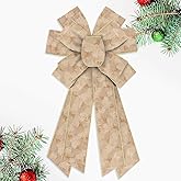 Blinket Luxury Beige Velvet with Gold Trim Christmas Wreath Bow - Extra Large Christmas Decor for Front Doors, Holiday Trees & Festive Indoor Outdoor Decorations, 11.42x20.87 Inch