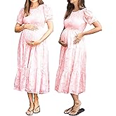 Floral Maternity Dress for Photoshoot - Baby Shower Gown - Soft Textured Pregnancy Clothing - Comfortable Stretchy Waist