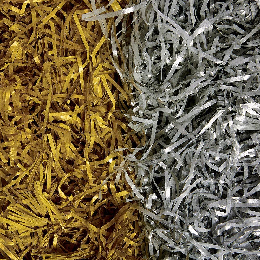Baker Ross FX337 Gold and Silver Shredded Tissue Paper - Pack of 80g, Kids Crafts Paper, Ideal for Wrapping, Packing, Decorations, Metallic Arts and Crafts Supplies