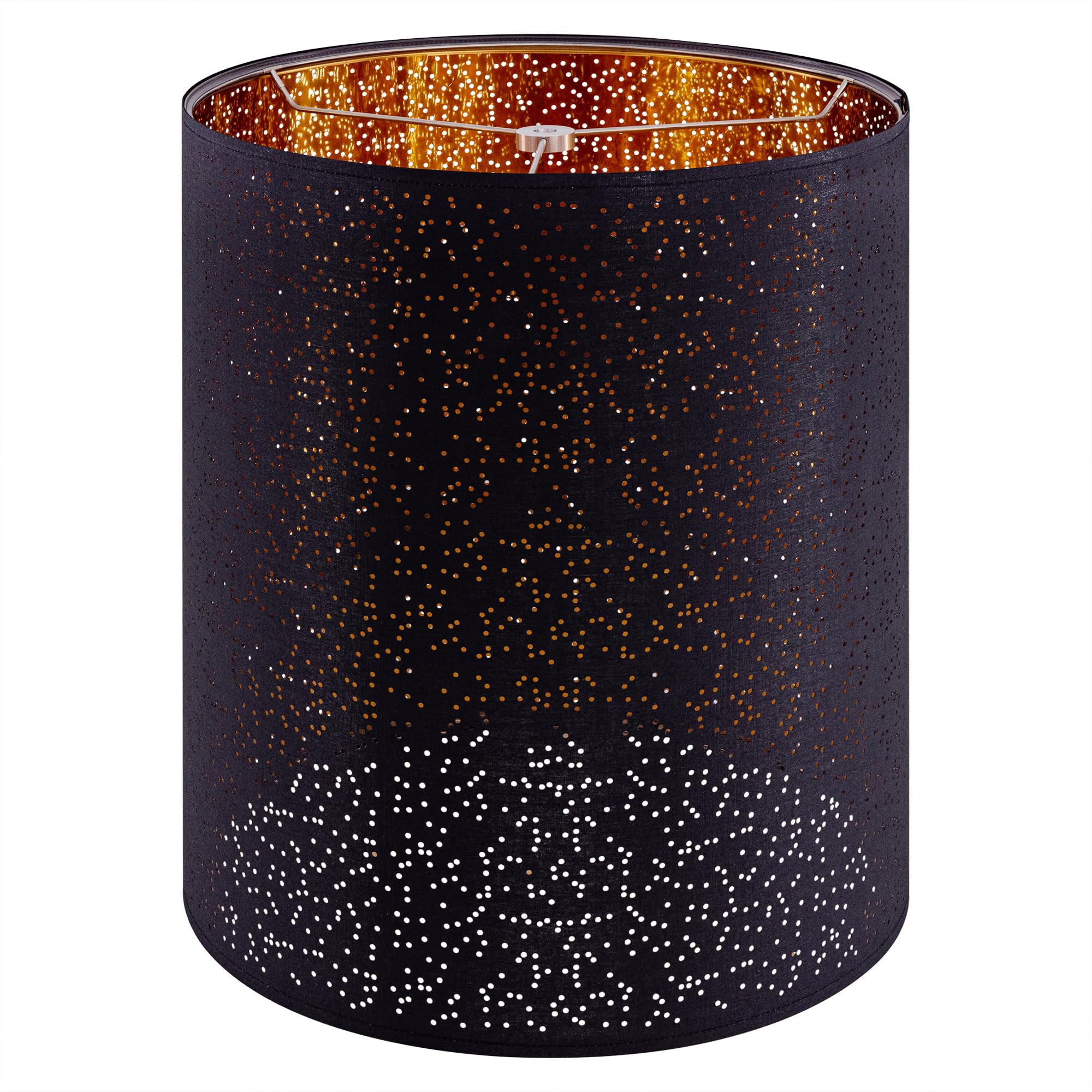 Photo 1 of Wellmet Blackgold Drum Lampshades, Easy Assembly Required Replacement Lamp Shades, Fabric Lampshades for Table Lamps Floor Lamps, Metal Spider Fitter, 14"x14"x17"