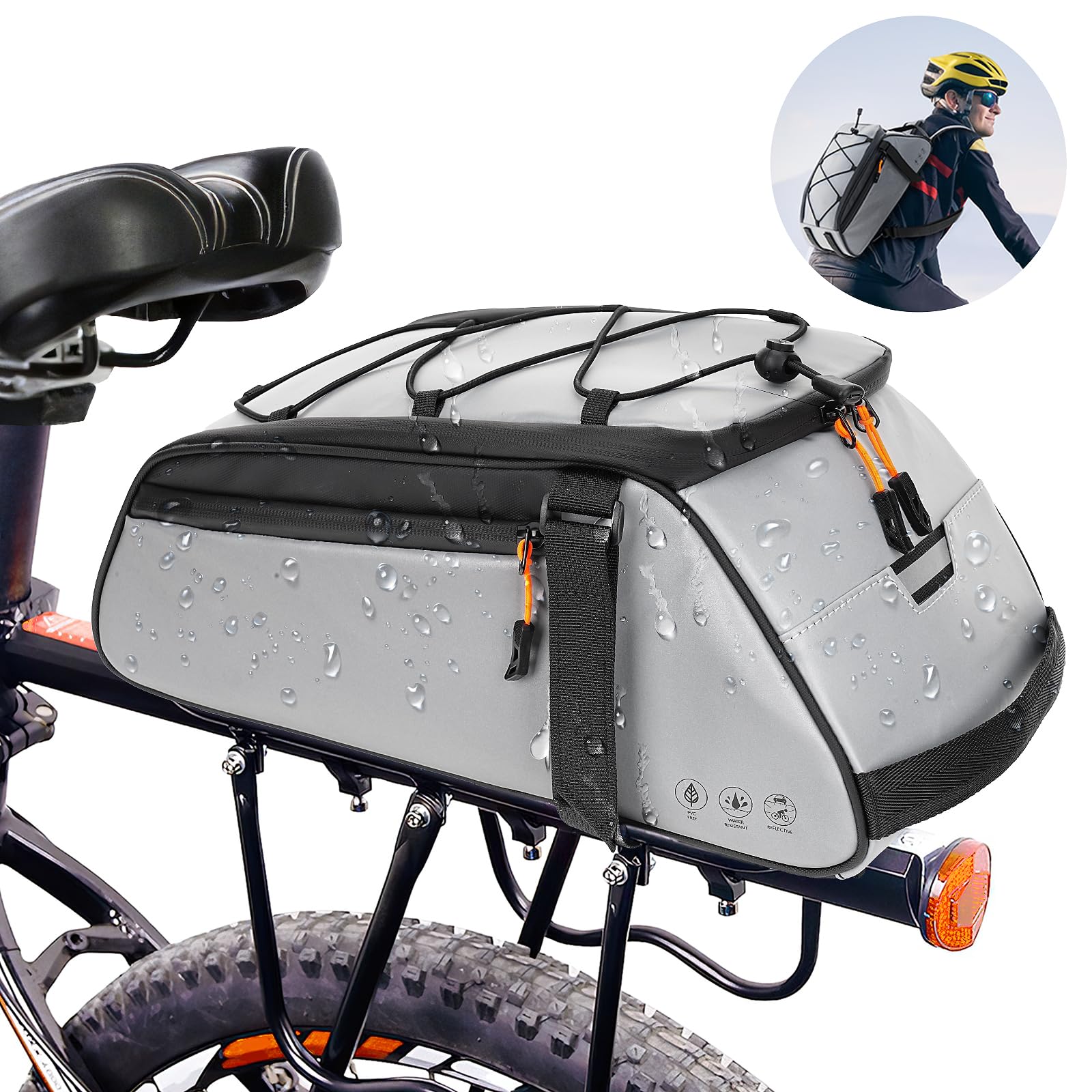 Byjogger Bike Panniers 10L Cycling Rear Rack Bags Backpack Pannier for Bicycles Waterproof Full Reflective Bike Bag