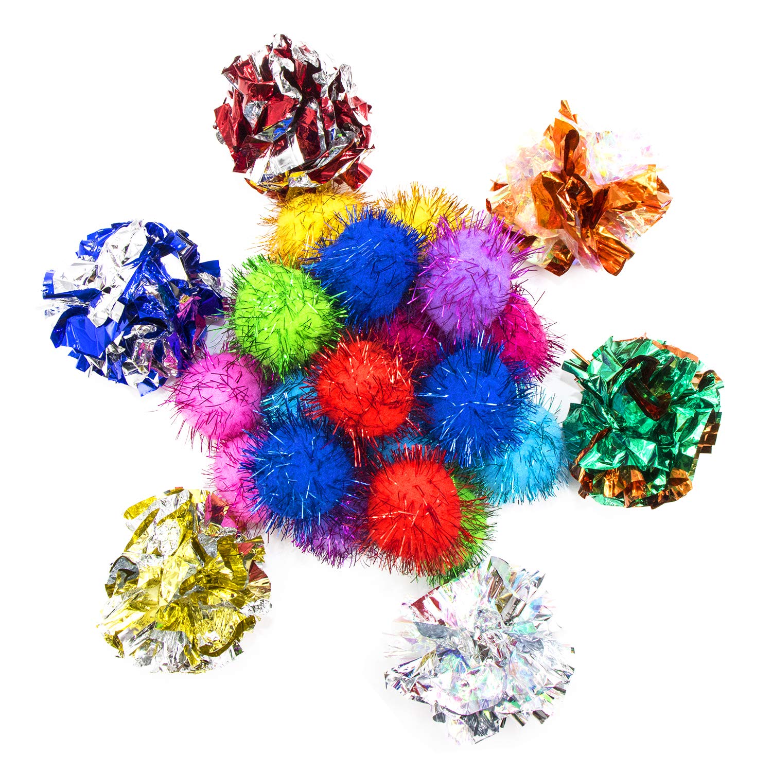 VAPKER 1.3inch Sparkle Balls and 6cm/2.36 Inches Large Cat Crinkle Balls Toys Cat's Favorite Toys(26PCS Random Color)