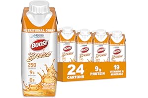 BOOST Breeze Clear Nutritional Drink - 250 Calories - 19 Vitamins & Minerals - 9 g Protein – Fortified Clear Nutritional Drink with Vitamin A & Zinc - Orange Flavor - 8 fl oz (Pack of 24)