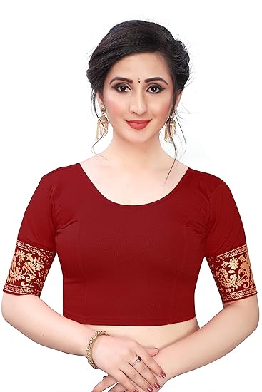 Women's Jacquard Stretchable Stitched Saree Blouse
