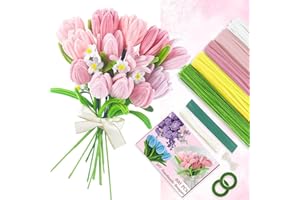 SUZURANA 400 Pcs Pink Pipe Cleaners Craft for Flowers, 5 Colored Pipe Cleaner Flower Kit, Pastel Chenille Stems for Handmade Bouquet Wrapping Party Decorations with Floral Wire, Ribbons, Tape