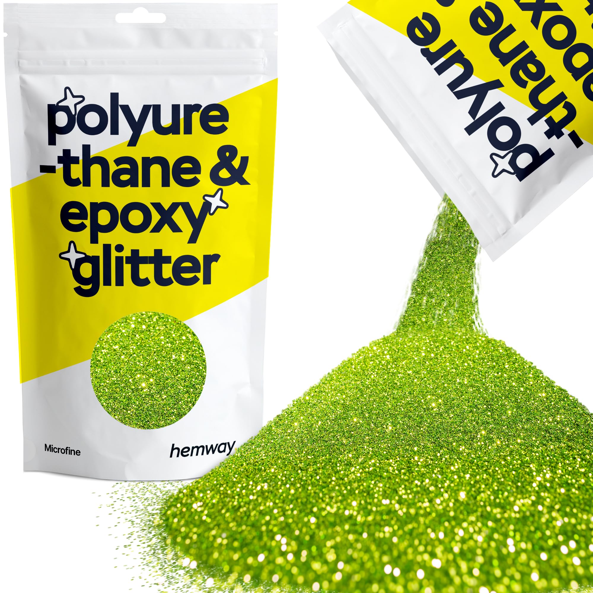 Hemway Resin Glitter Lime Green 100g Microfine | Polyurethane & Epoxy Glitter for Resin Crafts, Tumblers, Coasters, Floor & Table Art