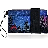 Crabby Gear Thin Minimalist Wallet - Adventure Series - Carry Cards, Cash, Phone, Keys - Securely Holds for Easy Access - Ultra Thin Front Pocket Wallet 4" x 2" (Night Forest Stars)