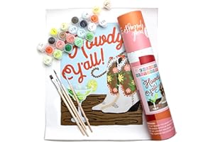 Pink Picasso Kits Colorful Destinations Paint by Number for Adults and Teens | DIY Unique Canvas Painting Kits Color by Numbers Arts & Crafts Kit | Howdy Y'all 8x10 - Paint Kit Set