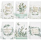 Redbaker 6 Pcs Eucalyptus Leaves Kitchen Towels Sage Green Dish Towels Kitchen Farmhouse Home Absorbent Sage Green Hand Towel Plant Decorative Tea Towel Gift for Spring Bathroom Housewarming Gifts