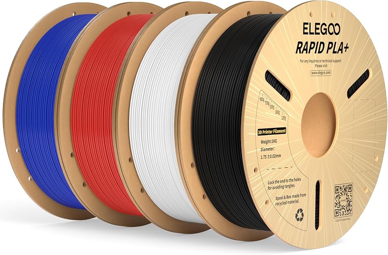ELEGOO Rapid PLA Plus Filament 1.75mm Bundle 4KG Black White Blue Red