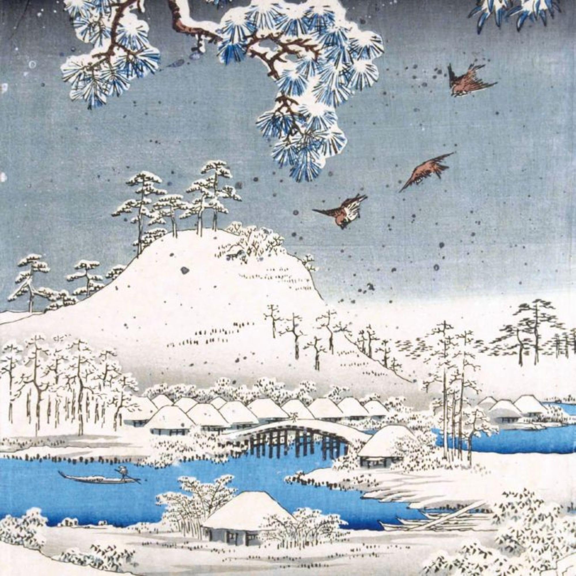 Museums & Galleries Christmas Cards Pack of 5 - V&A Japanese Artwork Snowy Mountain - Festive Christmas Cards Multipack - 'Snow Scene in the Garden of a Daimyo, Japan'