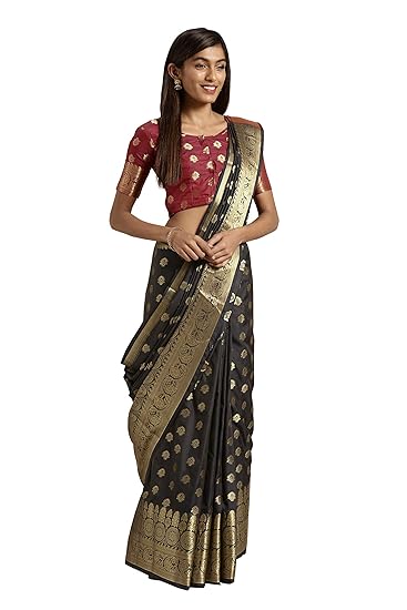 Womens Art Silk Zari Woven Work Saree With Contemporary Heavy Pallu & Border Work