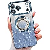 Misscase for iPhone 17 Pro Magnetic Glitter Case Compatible with MagSafe,Full Protection Slim Shockproof Anti-Scratch Case with Camera Lens Protector Plating Bling Dust-Proof Net Blue