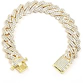 TRIPOD JEWELRY 15mm Full Iced Out Diamond Cuban Link Chain - Hip Hop 18K or White Gold Plated Necklace or Bracelet for Men Women(Birthday Gift