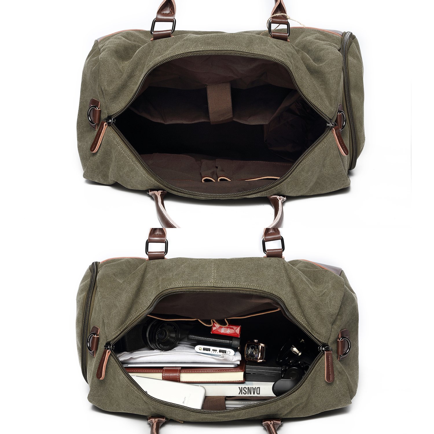 Fresion Casual Reisetasche Sporttasche Weekender Tasche Umhängetasche Duffel Bag für Damen Herren mit Großen Kapazität Armeegrün