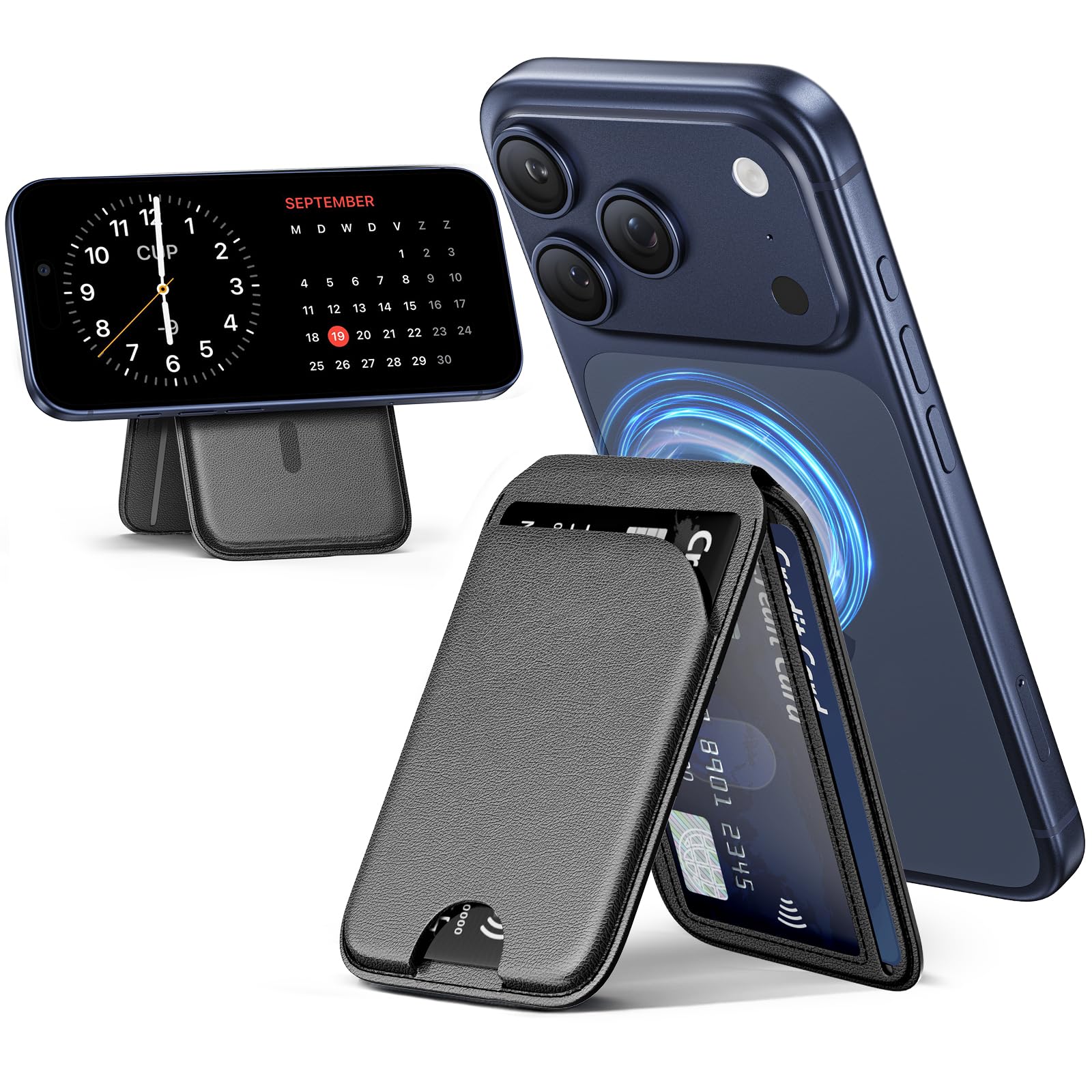 Photo 1 of QYQBOON Mag-Safe Wallet Magnetic Wallet for Phone Lightweight Magnetic Phone Pouch Stand Adjustable Leather Mag-Safe Card Holder for iPhone 17/16/15/14/13/12 Series, Not for iPhone 13/12 Mini (Black)