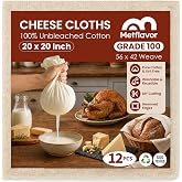 12Pcs Unbleached Cheese Cloths for Straining 20x20Inch Reusable Value Pack | 100 Grade Cotton Cheese Cloth Bag for Straining Hemmed 4 Edges, Muslin Cloth Strainer for Baking, Juicing, Crafts Making