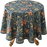 patdrea Designer Dark Blue Linen Round Tablecloth,Vintage French Rustic Floral Pattern Tablecloths,Decorative Table Cover Cloth for Kitchen,Dining,Tea Party,Home,Christmas,Diameter 55"