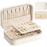Lolalet Travel Jewelry Case with Clear Bag for Women Girls -Medium/Beige | Travel Jewelry Organizer Small Portable Jewelry Bo