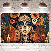 Pudodo Day of The Dead Photo Booth Backdrop Día De Los Muertos Mexican Sugar Skull Decoration Photography Bulletin Board Wall Decor