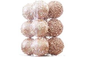 ChrisWish 12CT Christmas Ball Ornaments, Rose Gold Christmas Ball Decorations Shatterproof Plastic Hanging Pearl Balls for Holiday Party(70mm/2.76")