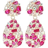 BaubleStar Rhinestone Teardrop Dangle Earrings with Round Studs Statement Drop Earrings Wedding Jewelry