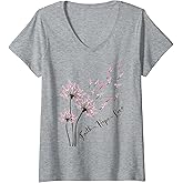 Womens Faith Hope Love Breast Cancer Dandelion Flower Breast Cancer V-Neck T-Shirt