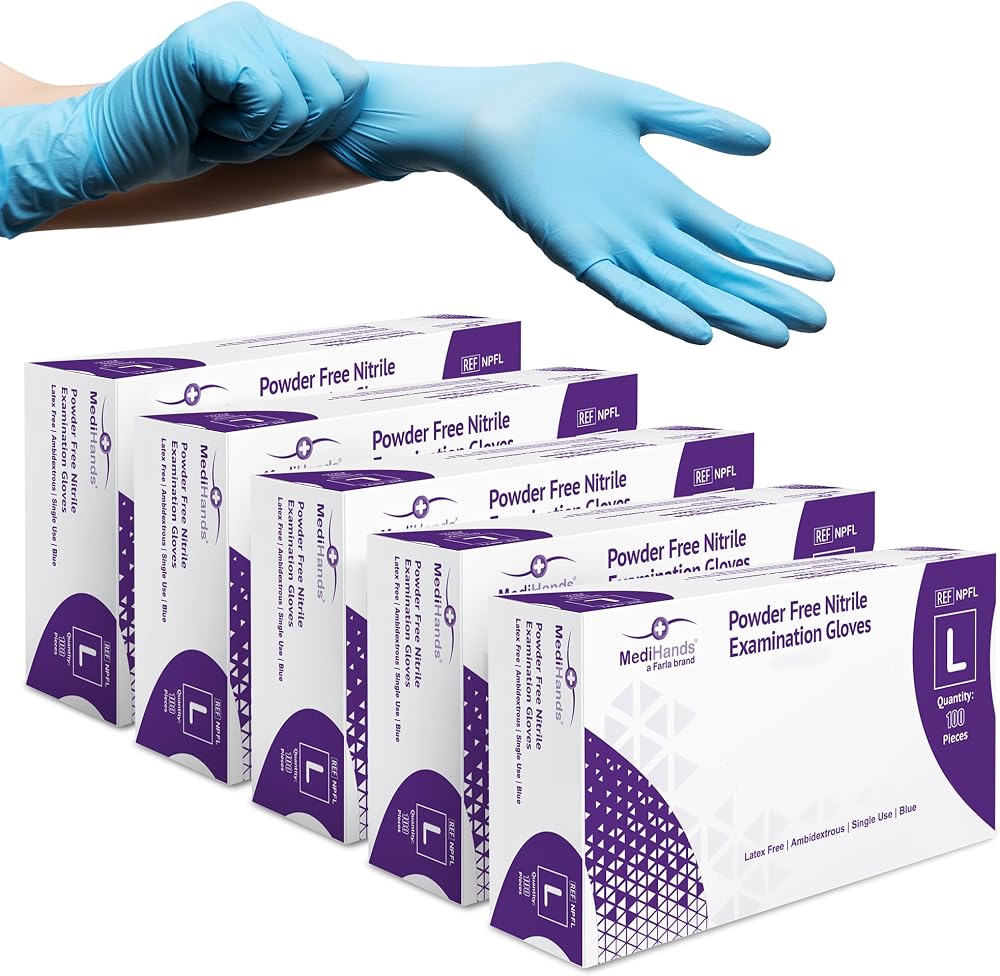 Farla Medical MediHands Nitrile Gloves Large Blue Powder Free 500 Pack