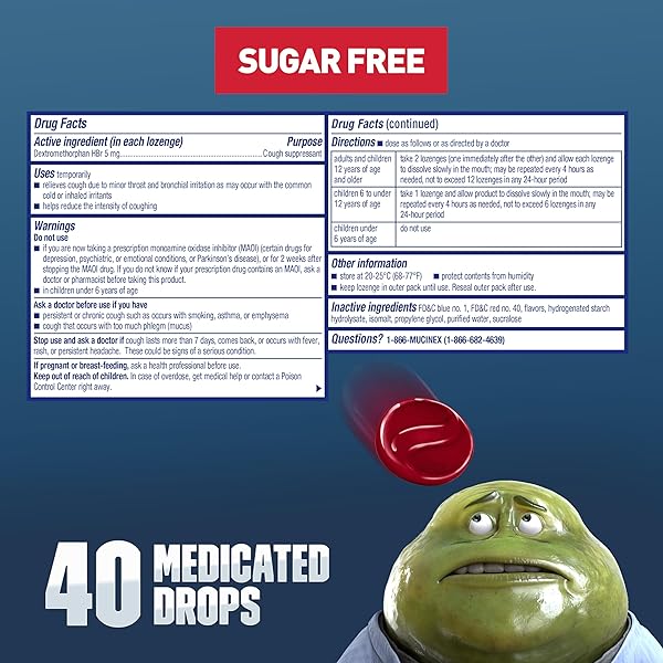 MUCINEX INSTASOOTHE SUGAR FREE COUGH DROPS, COUGH MEDICINE FOR ADULTS WITH DEXTROMETHORPHAN HBR, NON MENTHOL COUGH DROPS, COUGH SUPPRESSANT LOZENGES, MIXED BERRY MEDICATED COUGH DROPS, 40CT