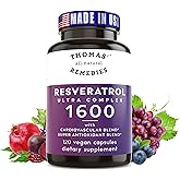 Thomas' all-natural Remedies Resveratrol 1600mg Organic Trans-Resveratrol Antioxidant Supplement with Organic Grape Seed Extract and Quercetin- Anti-Aging and Cardiovascular Support- 120 Capsules