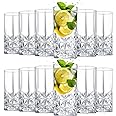 Uiifan Set of 12 Tall Highball Glasses 12 oz Crystal Drinking Glasses Clear Fancy Cups Vintage Textured Designer Glassware for Cocktail Tea Water Beer Soda Beverages, Dishwasher Safe(Stylish Style)