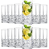 Uiifan Set of 12 Tall Highball Glasses 12 oz Crystal Drinking Glasses Clear Fancy Cups Vintage Textured Designer Glassware for Cocktail Tea Water Beer Soda Beverages, Dishwasher Safe(Stylish Style)